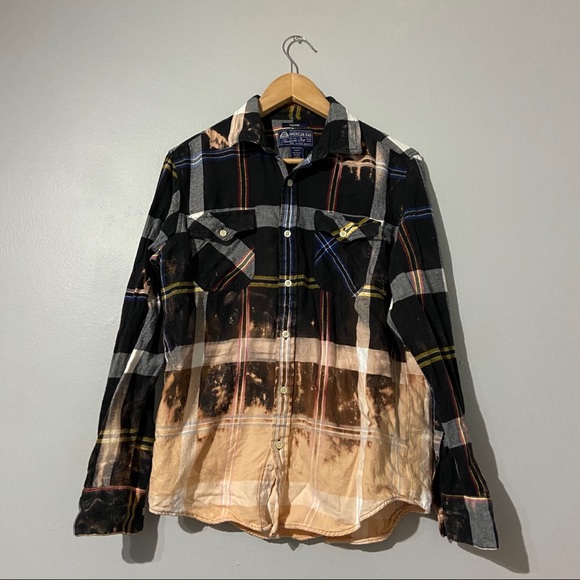 American Rag CIE Recycled Bleach Splatter Bleach Plaid Flannel Top C - Picture 1 of 4